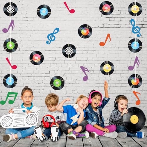 39 Pcs Music Party Decorations - Retro Musical Notes & Vinyl Record Cutouts