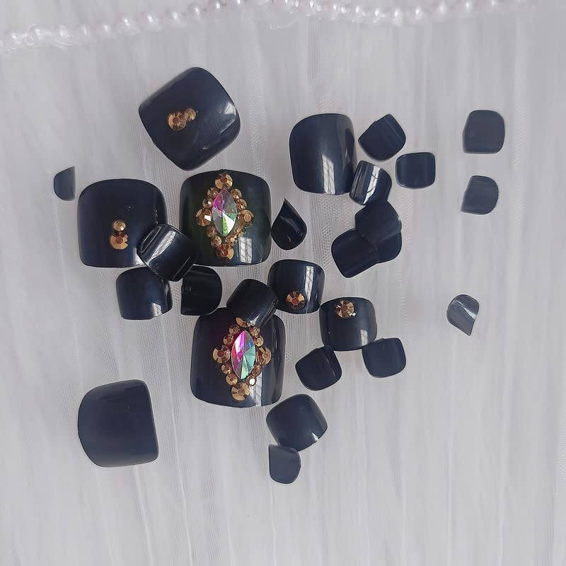 Black Press On Toenails - 24Pcs Reusable Fake Toe Nails Kit