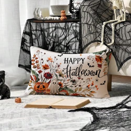 Halloween Pillow Cover 12x20 Inch Pumpkin Ghost Bat Decor