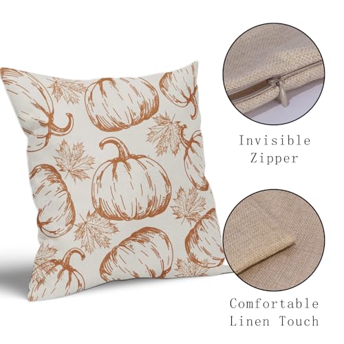 18x18 Inch Set of 2 Burnt Orange Pumpkin Print Pillow Covers