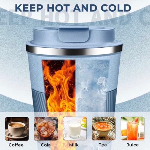 XKELFX Sky Blue 12 oz Insulated Travel Coffee Tumbler - Leak Proof Stainless Steel Mug