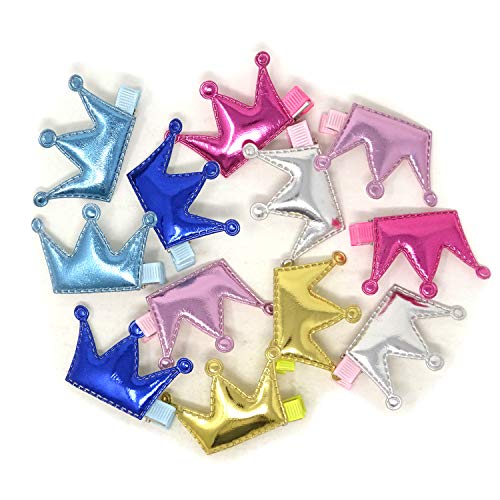 Honbay 12-Piece Glitter Crown Hair Clips Shiny PU Leather Hairpins for Girls