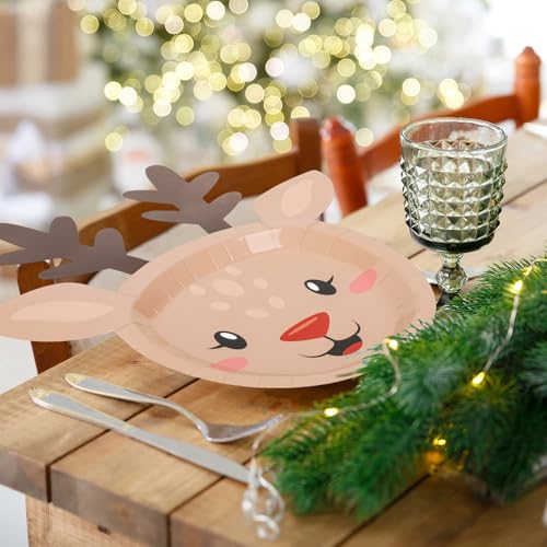 Christmas Elk Paper Plates Set of 48 Disposable Holiday Tableware