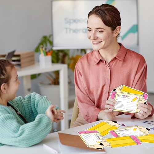 50 Pcs Pencil-Shaped Happy Mail Cards for Students, Motivational Postcards