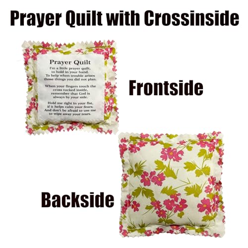 Mini Christian Prayer Quilt Squares Set of 3 - Vintage Pocket Scripture with Cross