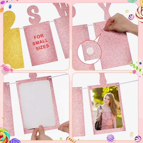 Happy Sweet 16 Birthday Photo Banner - Pre-Strung Glitter Decor