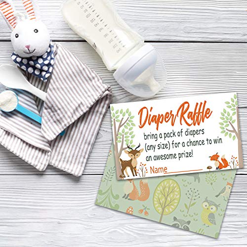 Woodland Creature Diaper Raffle Tickets for Baby Shower - 50 Count