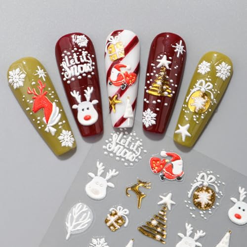 TailaiMei Christmas Nail Decals Stickers - 3 Sheets Self-Adhesive Holiday Nail Art