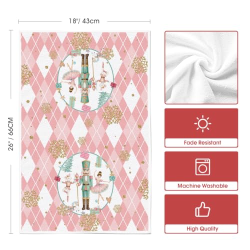 Pink Nutcracker Christmas Kitchen Towels Set of 2 18x26 Inches - Festive Decor