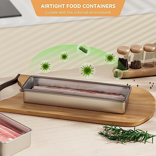 Freshmage 1lb Stainless Steel Bacon Container for Fridge - Airtight Storage