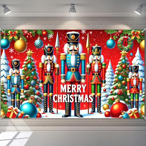 Christmas Nutcracker Banner Santa Sleigh Holiday Decorations - 71 x 43 Inch - Variation of THIS listing