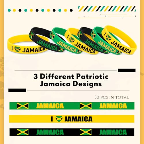 30 Pcs Jamaican Flag Silicone Bracelets - Patriotic Rubber Wristbands