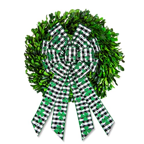 Hying Large St. Patrick's Day Buffalo Plaid Wreath Bow with Shamrock