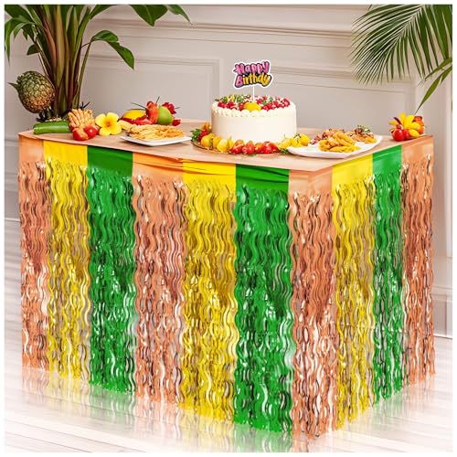Hawaiian Luau Table Skirts - 2 Pack, 9ft Foil Fringe Decoration