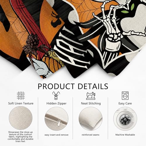 Veloranty 4-Piece Halloween Throw Pillow Covers, 18x18 Inch Cotton Linen