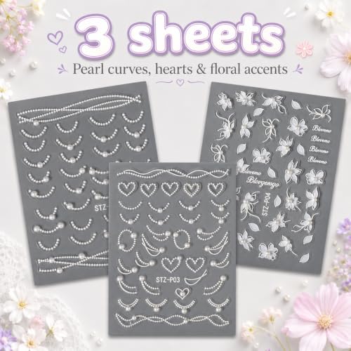 TailaiMei Pearl Studded French Tip Nail Stickers White Self-Adhesive Decals