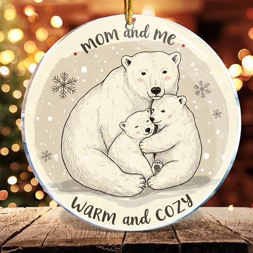 Mom and Me Polar Bear Christmas Ornament - 3.6 in Acrylic Holiday Decor