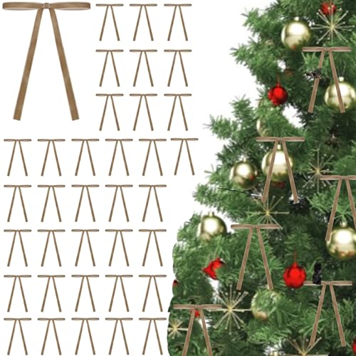 24 Pcs Khaki Velvet Christmas Tree Bows - Elegant Holiday Decor