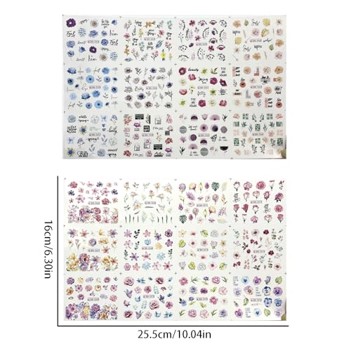 24 Sheets Floral Nail Stickers Water Transfer Pink Blue Flowers Decals