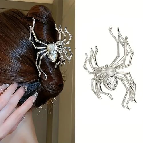 Halloween Spider Hair Claw Clip Metal Silver Alloy Hair Clamp for Women