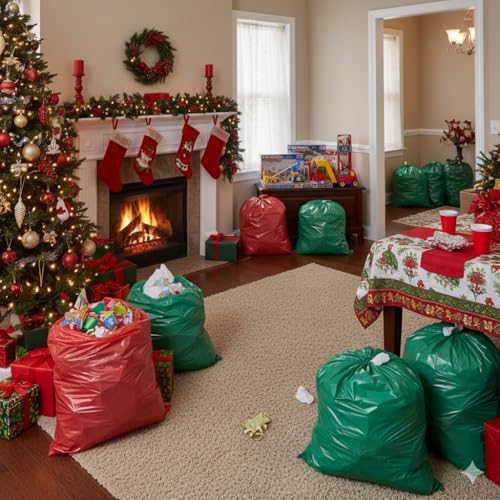 14 Gallon Holiday Trash Bags - Red & Green, 1.5 Mil Thick, 8 Pack