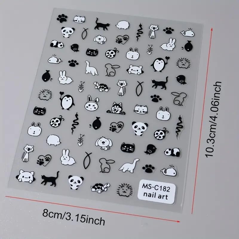 Cat & Panda 3D Self-Adhesive Nail Art Decals - 4 Sheets Cute Animal Stickers