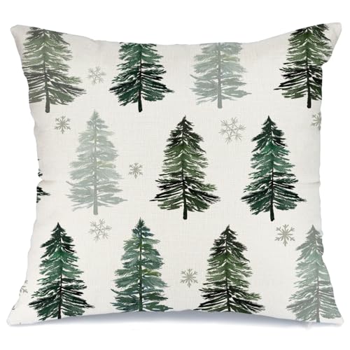 AACORS Christmas Pillow Cover 20x20 Inch - Green Snowflake Design