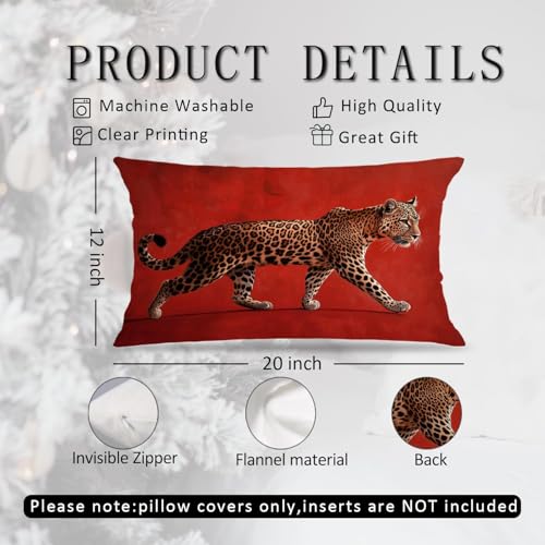 Red Cheetah Pillow Covers 12x20 | Trendy Leopard Print Decor