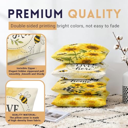 Sunflower Pillow Covers 18x18 inch Set of 4 - Yellow Floral Sofa Decor