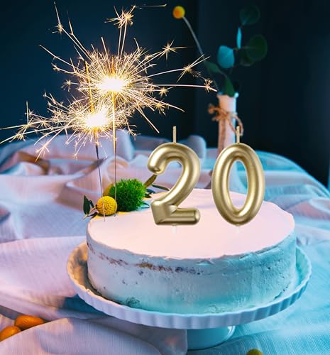 20th Birthday Candles - Glitter Gold Number 20 (2 pcs)