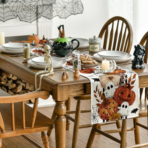 Halloween Table Runner 13x108 Inch Beige Polyester Home Party Decor