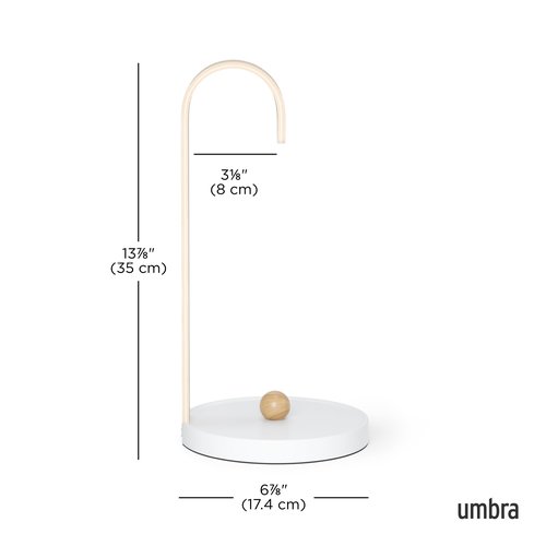 Umbra Bellwood Paper Towel Holder for Kitchen Countertop, with Real Wood Stand and Weighted Metal Base, White/Natural
