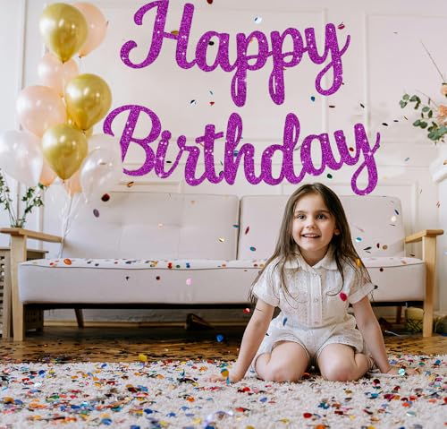 Happy Birthday Banner - Glitter Purple Party Decorations for Women