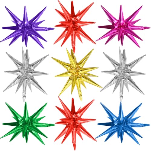 Adorely 22-Inch Colorful Explosion Star Balloons - 9-Piece Foil Set