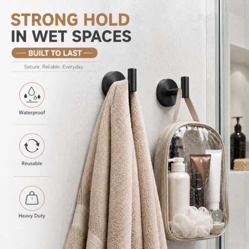 Suction Cup Hooks for Bathroom - No-Drill Towel Hooks, 2 Pack