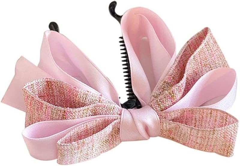 Pink Bow Banana Clip Vertical Ponytail Hair Claw Barrette for Women