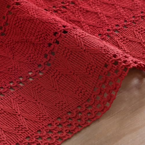 Rose Red Woven Farmhouse Table Runner 12x120 Inch - Durable Cotton Polyester