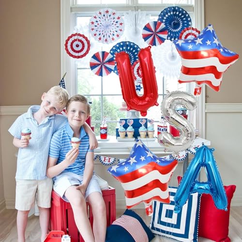 American Flag Star Foil Balloons - July 4th Independence Day Decor