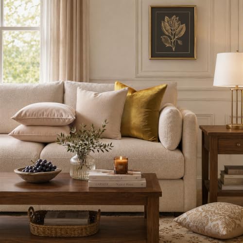 GIGIZAZA Golden Velvet Pillow Covers 18x18 - Pack of 2 Decorative Cushions