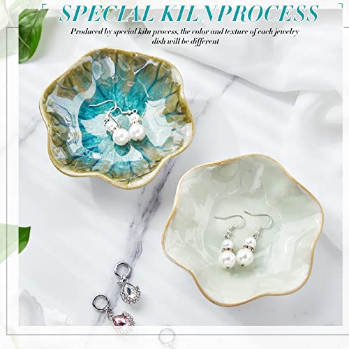 Meekoo Lotus Leaf Ceramic Jewelry Dish - Green Ring Holder Tray (2 Pack)