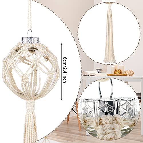 Macrame Christmas Ball Ornaments Snowflake Boho Tree Decoration - White 6 Pack