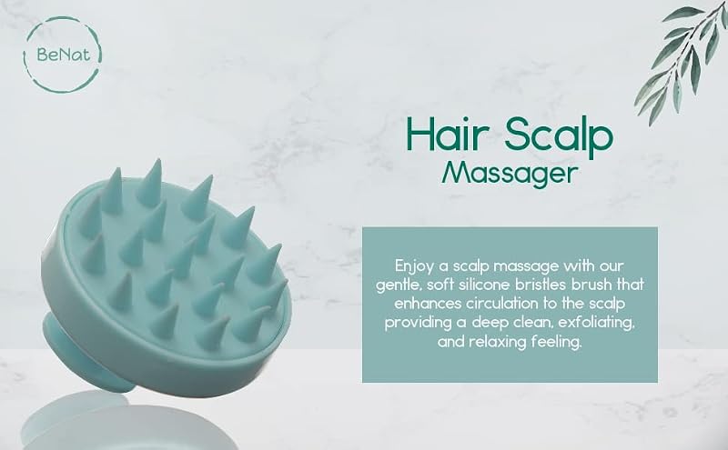 BeNat Hair Scalp Massager & Shampoo Brush with Soft Silicone Bristles