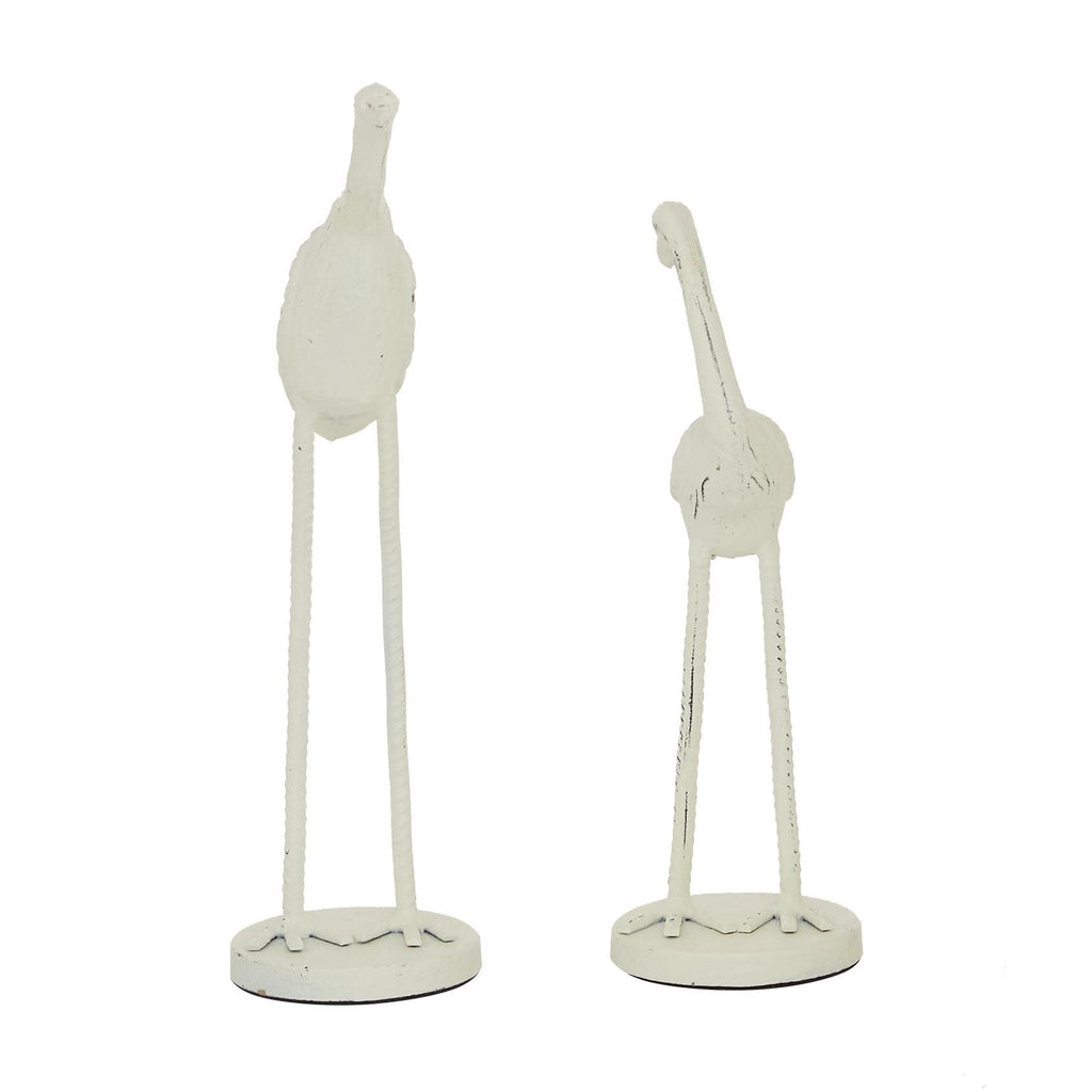 Deco 79 Metal Bird Decorative Sculpture Home Decor Statues, Set of 2 Accent Figurines 10", 12"H, White