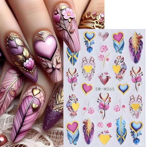 Valentine Nail Art Stickers 3D Self-Adhesive Heart Decals 6Pcs