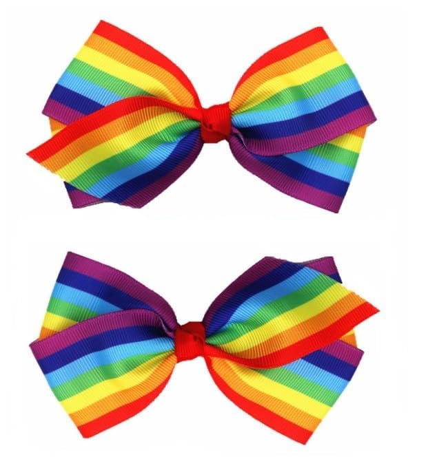 Rainbow Hair Bow Clips 4-Inch Ribbon Barrette Set for Women and Girls