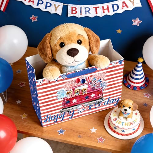 Large Patriotic Dog Birthday Gift Bag with Tissue Paper - 13"