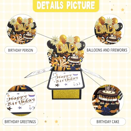 Luxury 3D Pop-Up Birthday Card for Dad | Black and Gold Theme