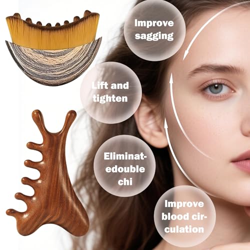 Lymphatic Contour Face Brush & Wooden Facial Massage Tool Set