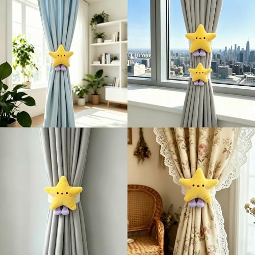 YGNNIU 2 Pack Cartoon Star Curtain Tiebacks for Kids Rooms