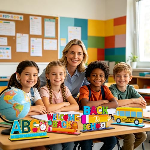4PCS Back to School Wooden Table Decorations - Colorful Signs